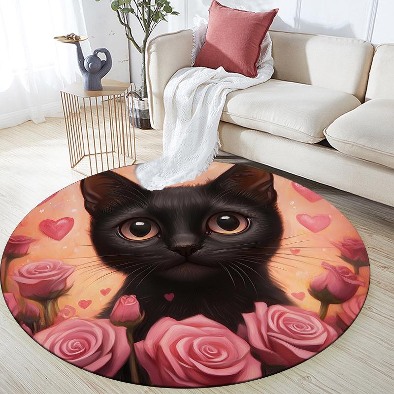 Pink Bombay Cat pattern round rug,Carpet Rug for Living Room Bedroom  Playroom ,Non-slip Floor Mat,Holiday Gifts and Birthday Gifts.