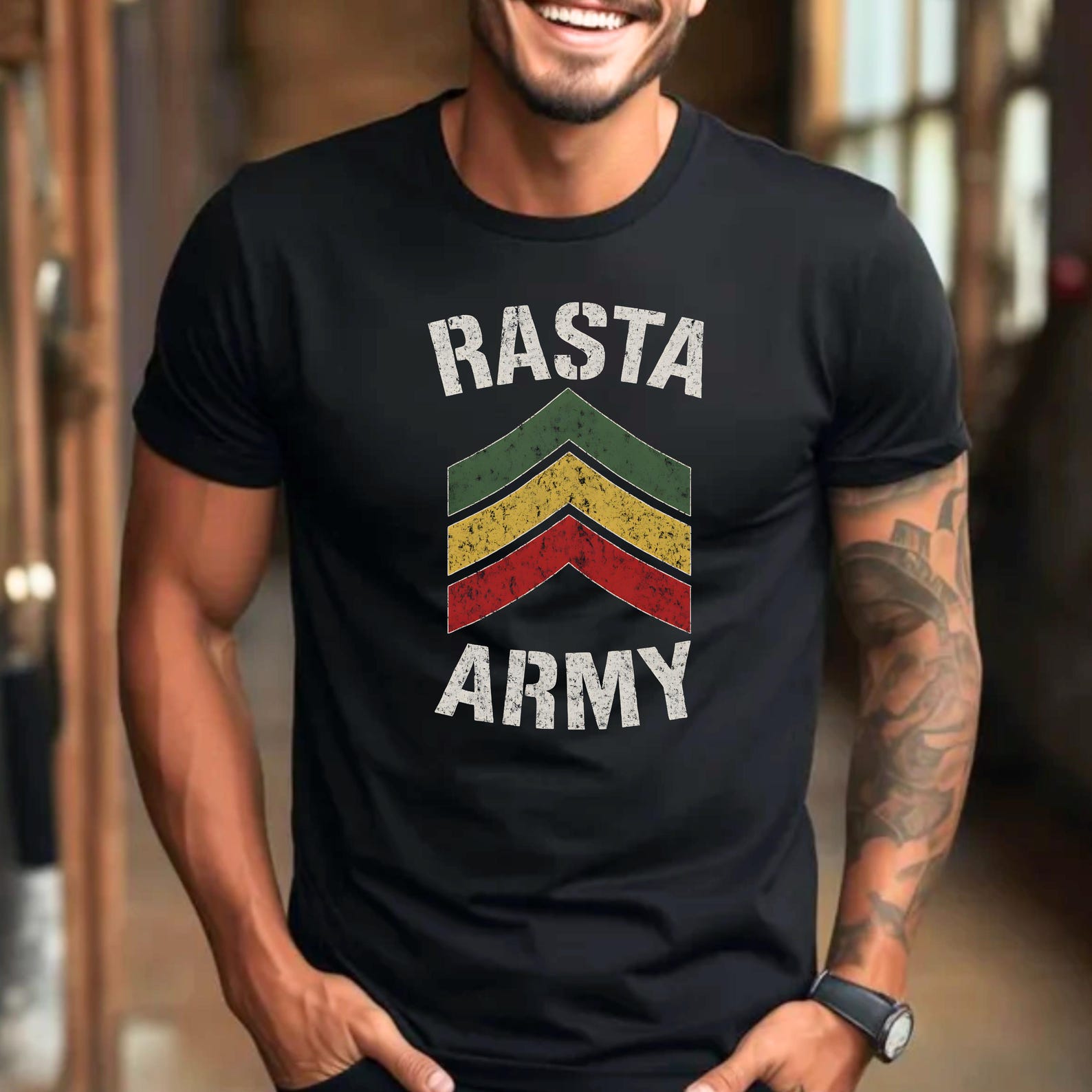 Rasta Army Reggae Music T-Shirt, Unisex Bella+Canvas Tee L