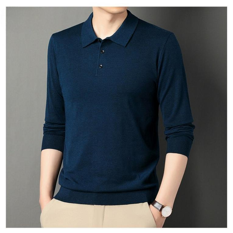 Herbst- und Winterstrickwaren Hemden Herrenmode Einfarbig Revers Unterzieh-Herren Langarm-Tops Pullover Herren