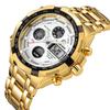 GOLDEN HOUR Luxus Herren Goldene Uhr Industrieller Stahl Wasserdicht Leuchtend Sport Analog Digital Doppelzeit Quarz Armbanduhr Männlich