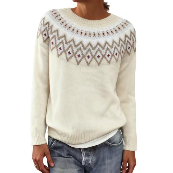 Women Sweater Round Neck Long Sleeve Patchwork Color Pullover Tops Loose Fit Autumn Winter Knit Tops