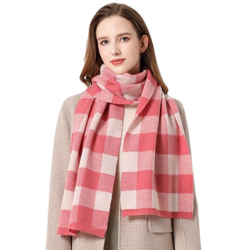 Pure wool scarf winter women's versatile plaid cute girl senior sense 2025 warm shawl scarf tide