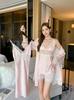1011 new sexy four-piece suspender + shorts + hanging skirt + robe love set pure desire style loungewear