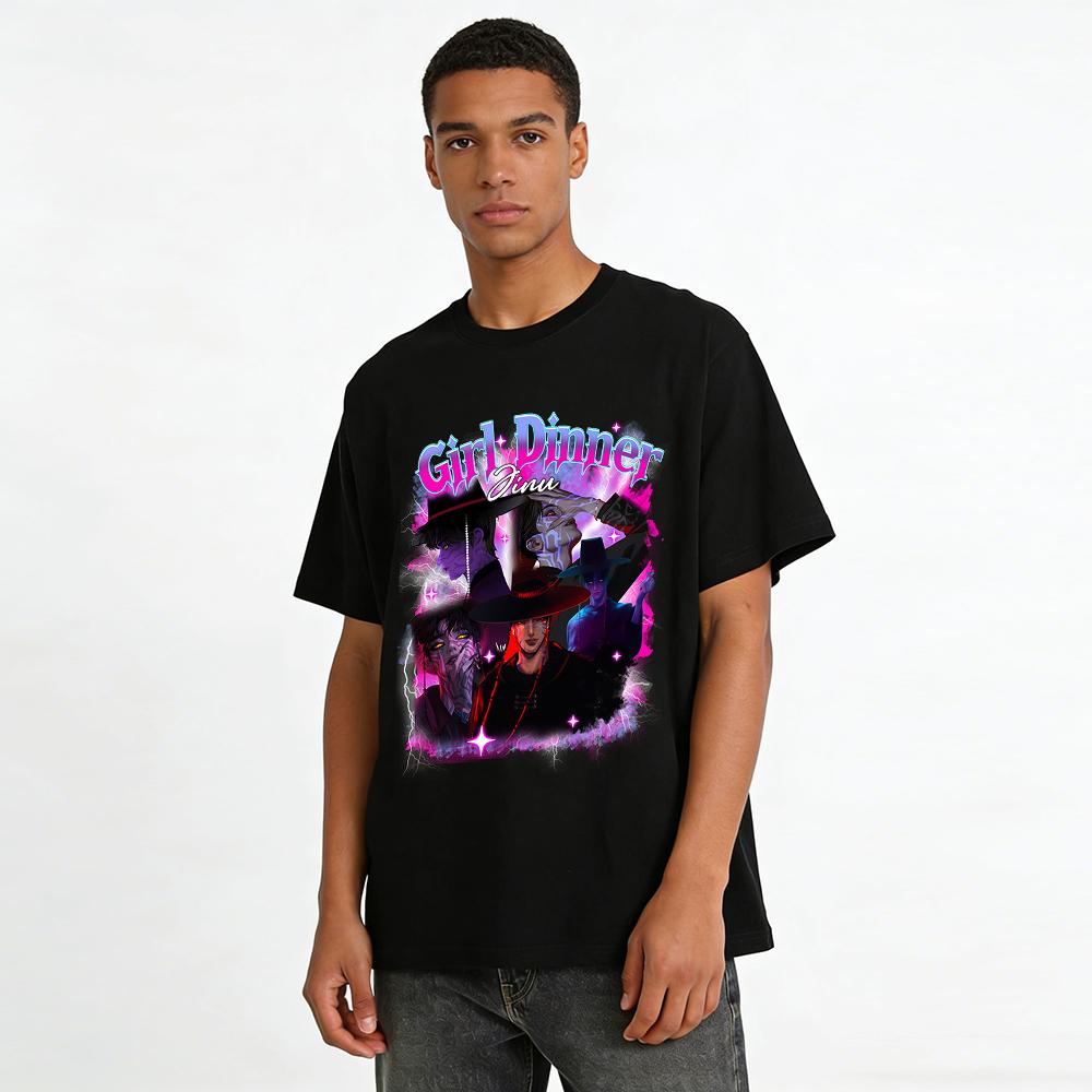 Gojo Satoru Girl Dinner Gothic Style Print T-Shirt Anime Jujutsu Kaisen Dark Streetwear Top Pure Cotton T-shirt