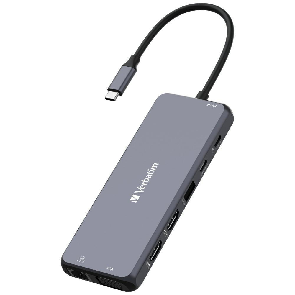 Verbatim Adapter Hub Usb-C - 2Xhdmi/Vga/ Eternet/5Xusb-A/Jack 3.5Mm/2Xusb-C/Sd/Microsd Aluminiowy/Aluminum 32154