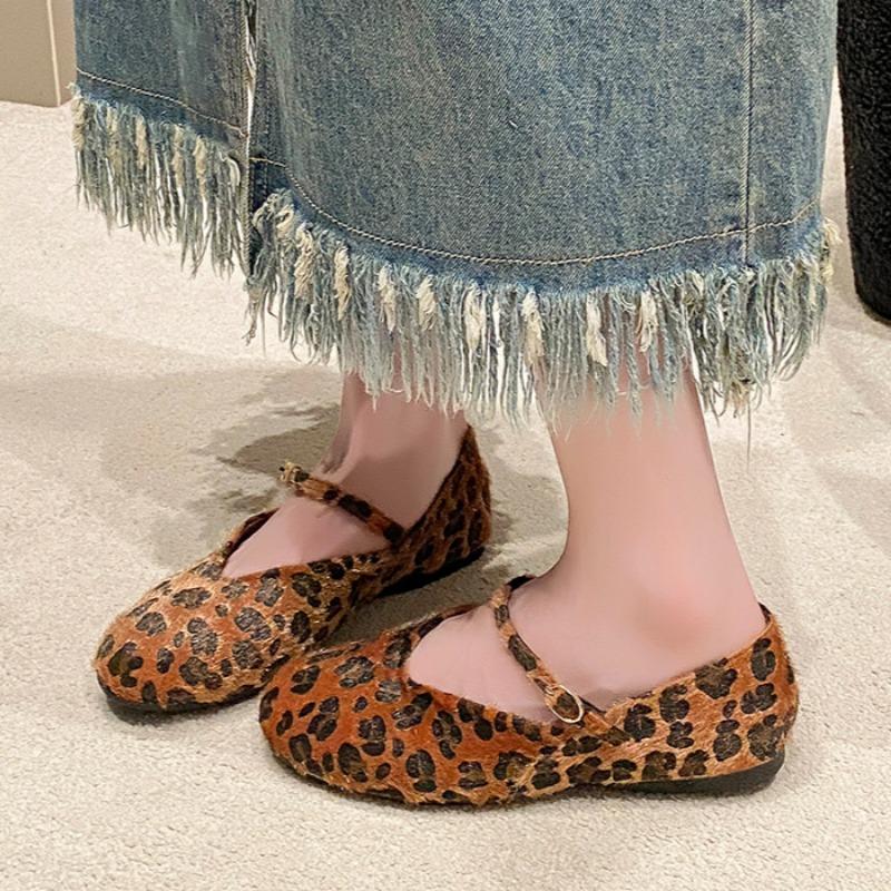 Leoparden Ballerinas Fell Damen Mary Janes Schuhe Marke Herbst Neu Freizeitschuhe 2025 Trend Ballerinas Modedesigner Zapatos Mujer