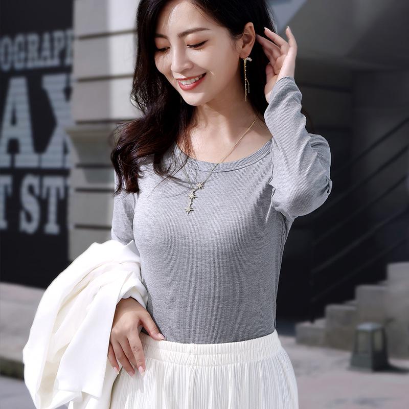 Autumn Korean Style Women's Slim-Fit Long Sleeve Round Neck T-shirt