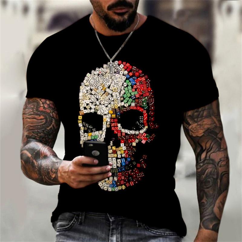 Vintage Men's T-Shirt 3D Hell Skull Summer Classic Casual O Neck Short Sleeve Fashion Loose Oversized Top Short Sleeve