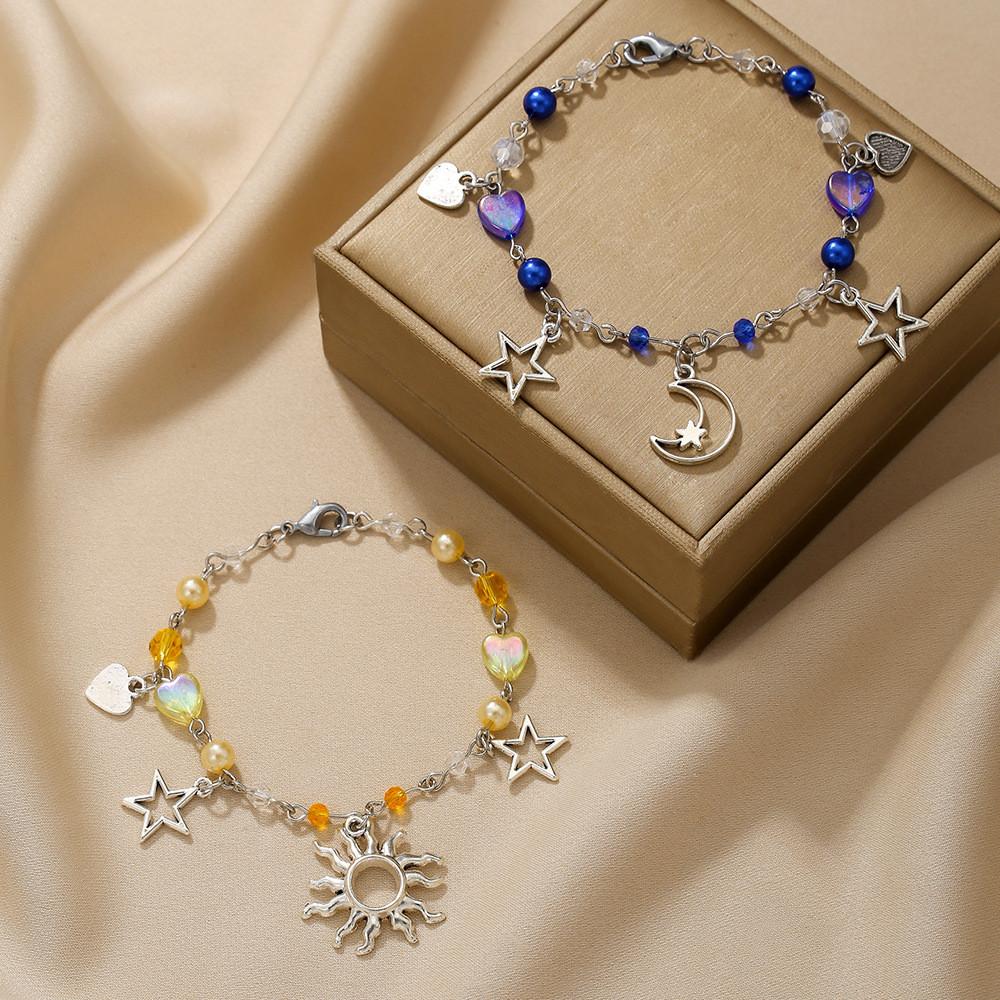 Punk Style Star Moon Sun Cat Pendant Bracelet For Couples And Friends
