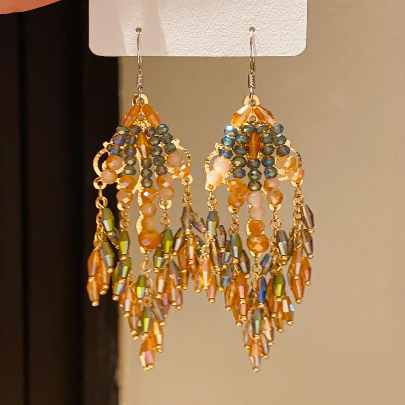 Retro Silver Needle Zircon Glass Water Drop Earrings Court Temperament Stud Earrings Personality Trend Versatile Earrings Women