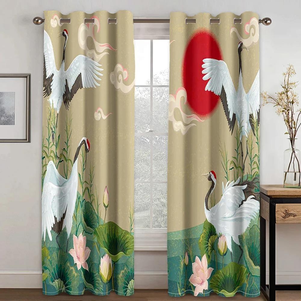 Japanisch Schöner Kran Sonne Welle Berg Wolke Hochverdunkelungsvorhang Schlafzimmer Wohnzimmer Hotel Fenstervorhang 2 Paneele Verdunkelung