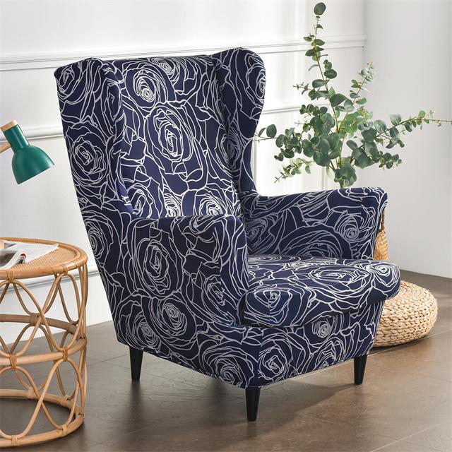 Bohemia Style Wing Chair Cover Spandex Armchair Cover Washable Sofa Slipcovers With Seat Cushion Covers Footstool Ottoman Covers