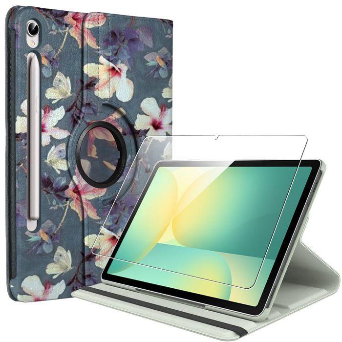 Coque + Verre Trempé - E.F.Connection - Samsung Galaxy Tab S9 FE/S10 FE - Rotatif - Floral