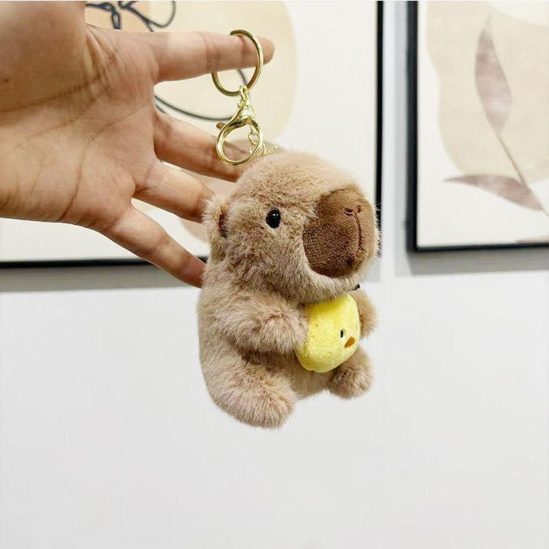 Keychain Capybara Plush With Chicken Hat Adorable Soft Bag Charm Toy