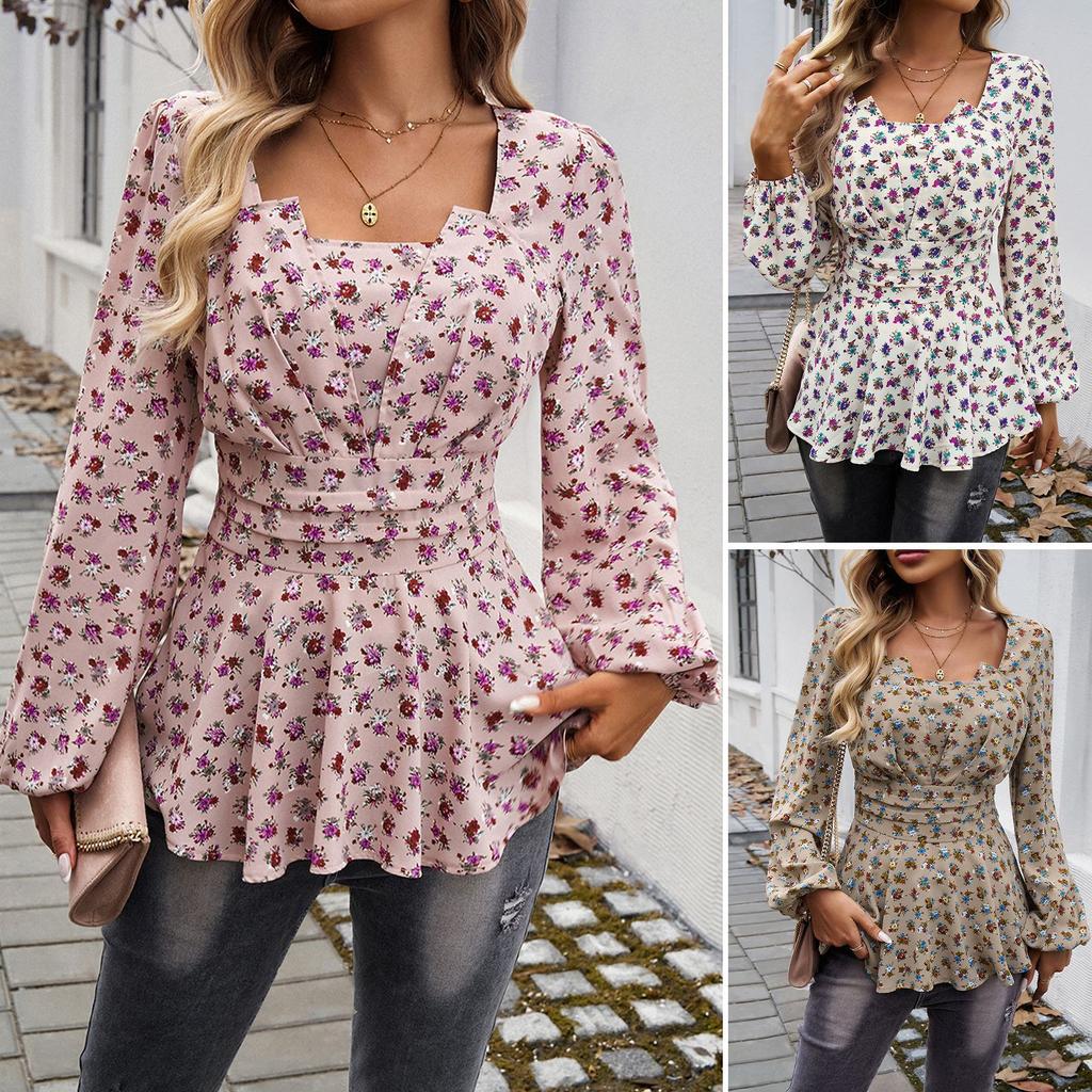 Bubble Sleeve Mori Elegant Floral Long Sleeve Women's Tops