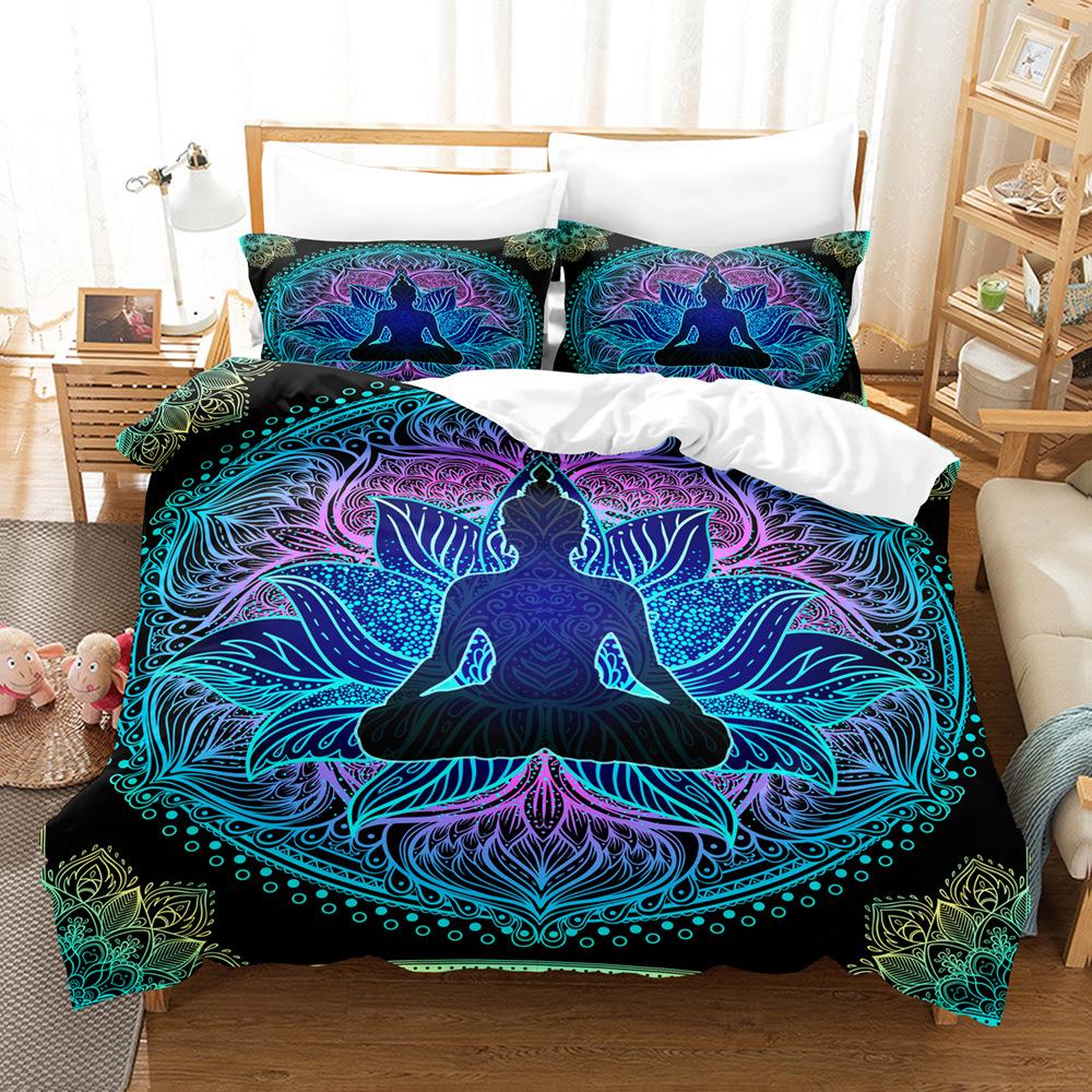 3D Buddha Bedding Set Microfiber Luxury Printed Down Duvet Cover Pillowcase 2/3 Birthday Gift AU210 * 240 Full Size Quick Drying Soft Home Textile