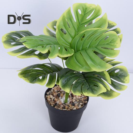 Artificial Monstera Leaves Vivid Fresh Keeping 9 Forked Fake Potted Green Plant Leaves Party Supplies