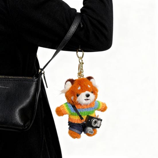Cartoon Red Panda Plush Keychain Stuffed Red Panda Wearing Sweater Bag Charm with Mini Camera for Backpack Handbag Car Key Accessories