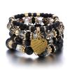 4Pcs Boho Crystal Beads Chain Bracelet Set For Women Vintage Heart Charm Elastic Bangle Men Fashion Party Jewelry