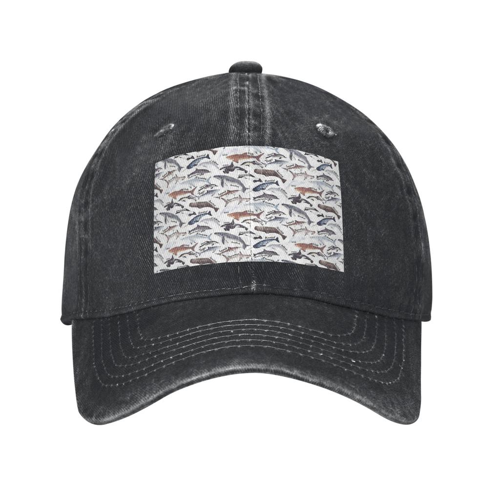 Types of whales, sharks and dolphins watercolour Denim Fabric Cap Casual Baseball Caps Hat Summer Unisex Baseball Hats