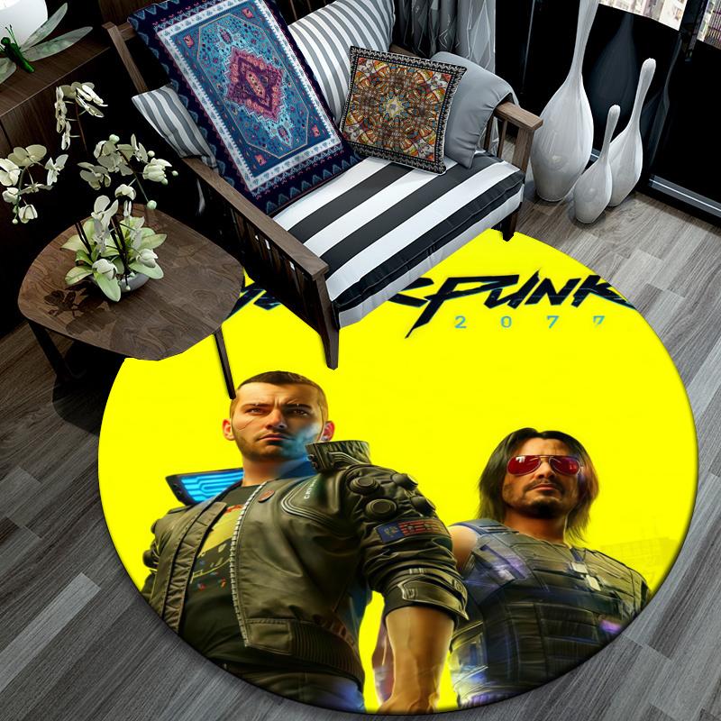 Cyberpunk 2077 pattern round rug,Carpet Rug for Living Room Bedroom Playroom ,Non-slip Floor Mat,Holiday Gifts and Birthday Gifts.