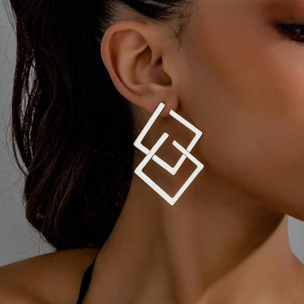 

DGIDDK Fashion Simple Irregular Earrings Female Stainless Steel Earrings Jewelry Trend New Geometric Square Stacked Earrings