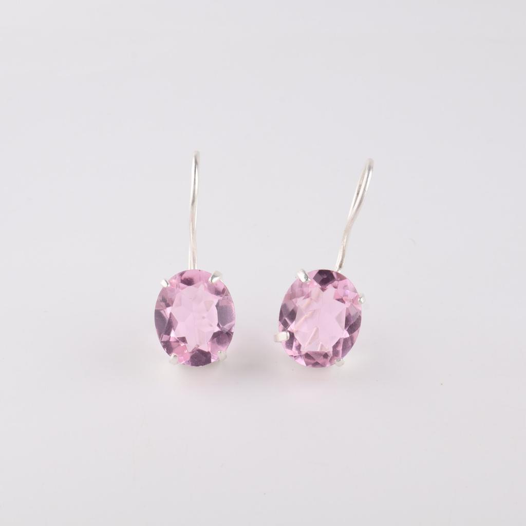 Morganite Gemstone 925 Sterling Silver Boho Jewelry Drop/Dangle Earrings 1.05" EE-173-4