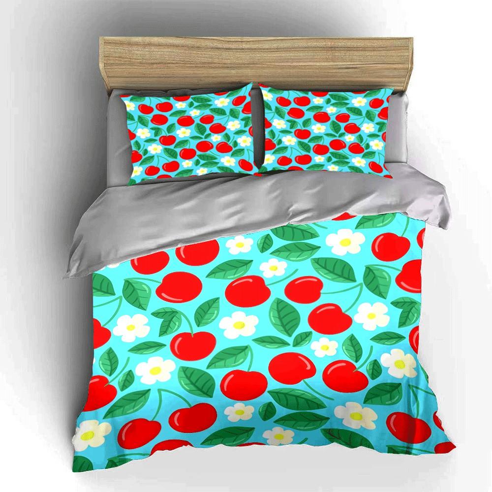 "Cherry-Themed Decorative Set for Summer" Exquisite three-piece bedding set gift for kids and adults