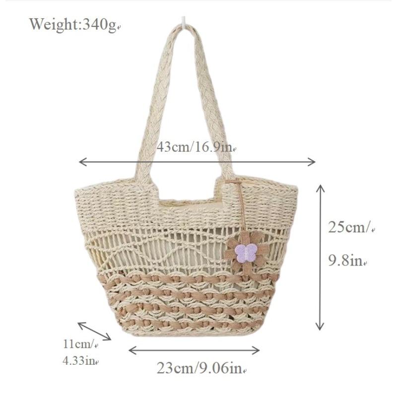 

Hollow zipper straw bag women s seaside vacation lazy wind handwoven bag large capacity shoulder beach tote bag welt zipper