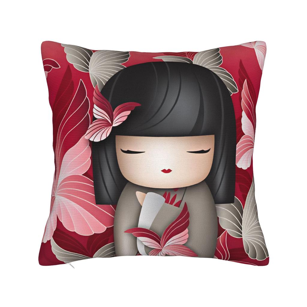 Japanese Girl Sakura Kokeshi Doll Pillow Case Cushion Cover Soft Custom Pillow Cover Pillowcases For Office Car Home Decorative
