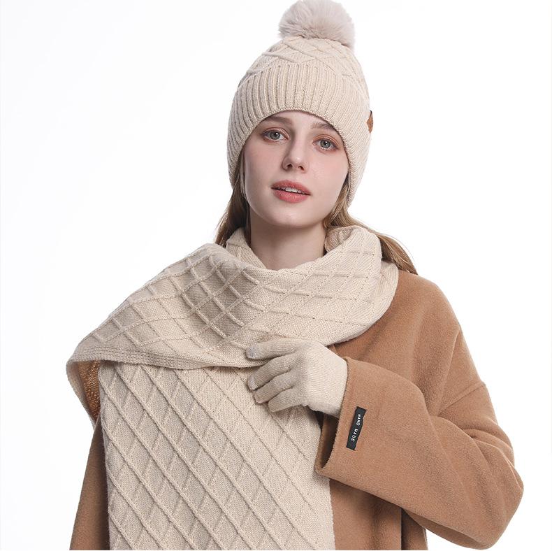 Women's Winter Knit Hat, Scarf & Glove Set with Ear Protection