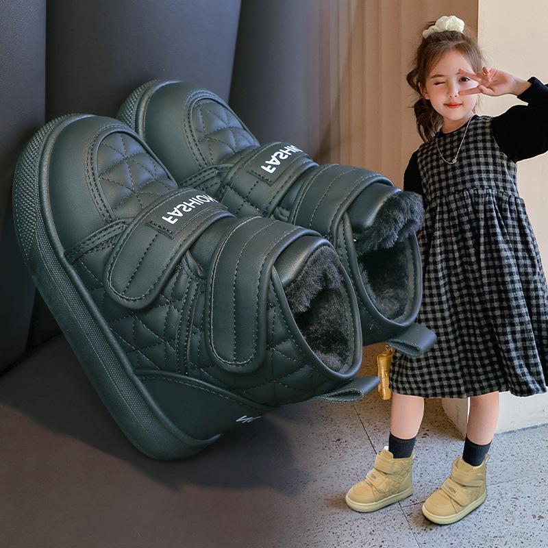 Kids Plush Lined Warm High Top Hook Loop Casual Winter Ankle Boots 26 чёрный