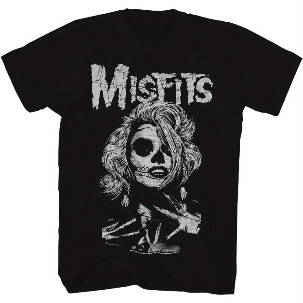 

Pattern T-Shirt Men s Black Casual Crew Neck Short Sleeve One Misfits Ride Johnny Ride Pattern T-Shirt L