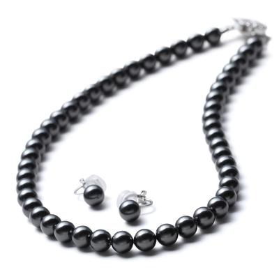 Pearl Grand Premium For Brand Warranty [VOTRE COUTURE] Necklace, High-Quality Japanese-Made Pearl, Weddings, Funerals, 8mm, 39cm, Grey, Earrings,