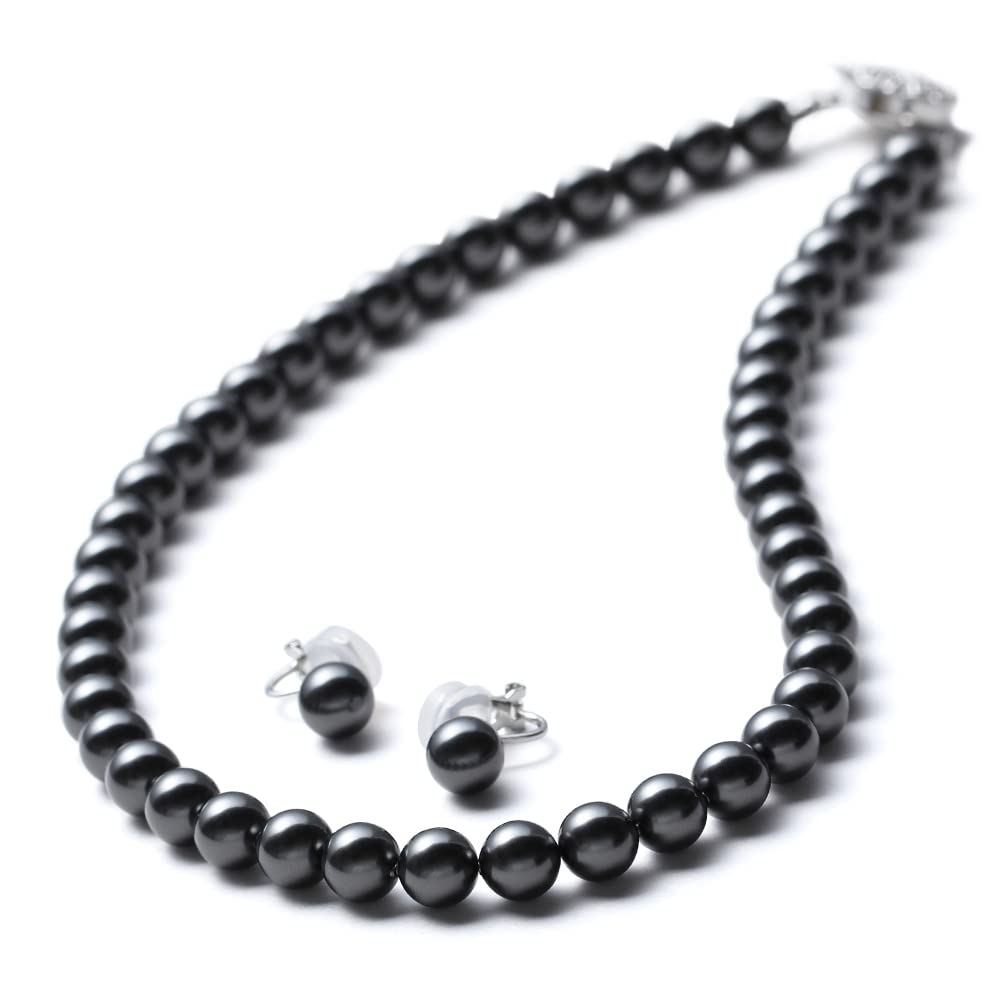 Pearl Grand Premium For Brand Warranty [VOTRE COUTURE] Necklace, High-Quality Japanese-Made Pearl, Weddings, Funerals, 8mm, 39cm, Grey, Earrings,