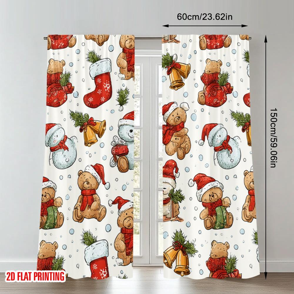 2pcs 2D Flat Printing Popular Christmas Curtains Cute Christmas Animals Holiday Seamless Digital Printed Polyester Drapes