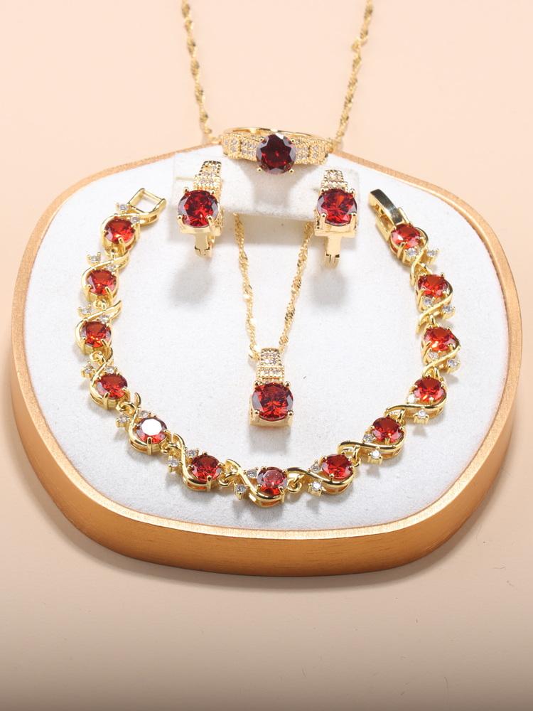 5-Piece New Moroccan Wedding Jewelry  Gold Plated Costume Necklace And Earrings Green Sets African Women Classic Accessories