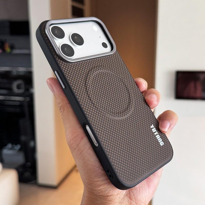 Business For Magsafe Magnetic Charging Case For iPhone 15 16 17 Pro Max Air 16 Plus Coque Texture Leather Metal Buttons Cover