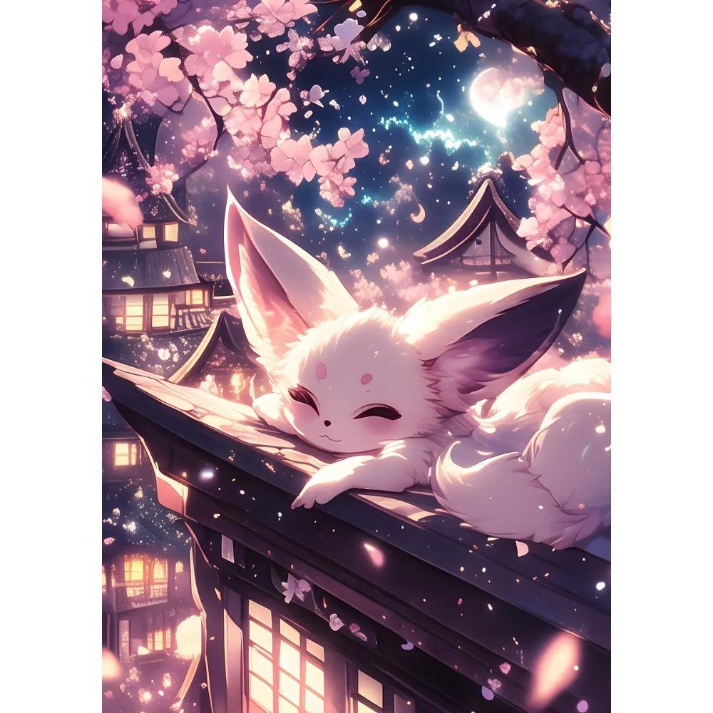 Fantasy Mystical Sakura Nine Tailed Fox Posters Japanese Cute Anime Gentle Prints Canvas Painting Wall Pictures Home Room Decor