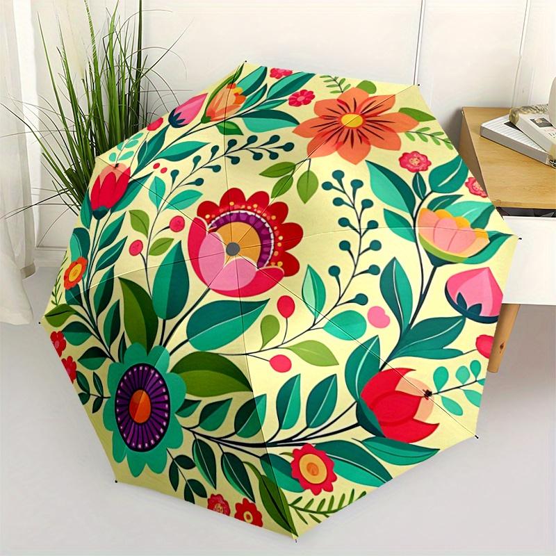 

1pc Colorful Flower Design Pattern Automatic Umbrella is Fashionable and Good-Looking, a Portable 3-Fold Umbrella, Suitable for Travel and D