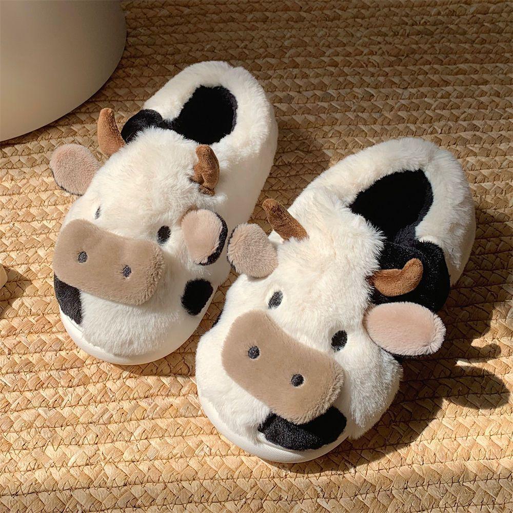 Animal Cow Plush Children Slipper Cartoon Kids Shoes Babi Flat Slides Child Cute Little Dairy Cow Indoor Soft Slippers Family