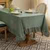 Vintage Coffee Table with Green Hollow Lotus Leaf Edge Lace Tablecloth and Rectangular Dining Table Cloth