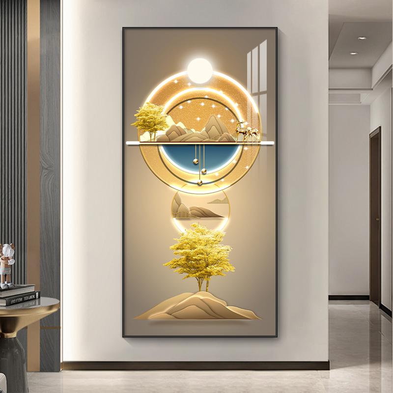 Pictură abstractă de lux de pânză aurie, artă de perete cu lumină copac bogat, afișe și imprimeuri pentru cerb, pentru decorarea coridorului, verandă