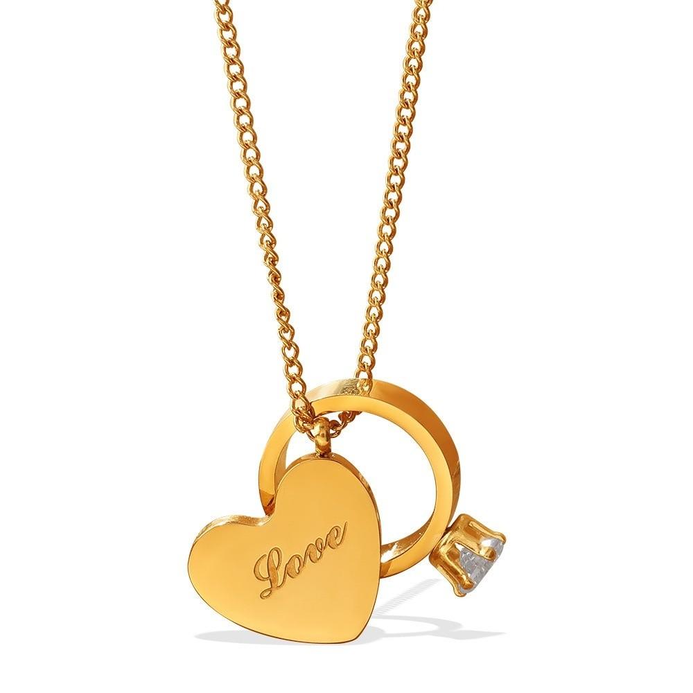 Stainless Steel Heart Ring Pendant Necklace Vintage Romantic Heart Necklace  Couple