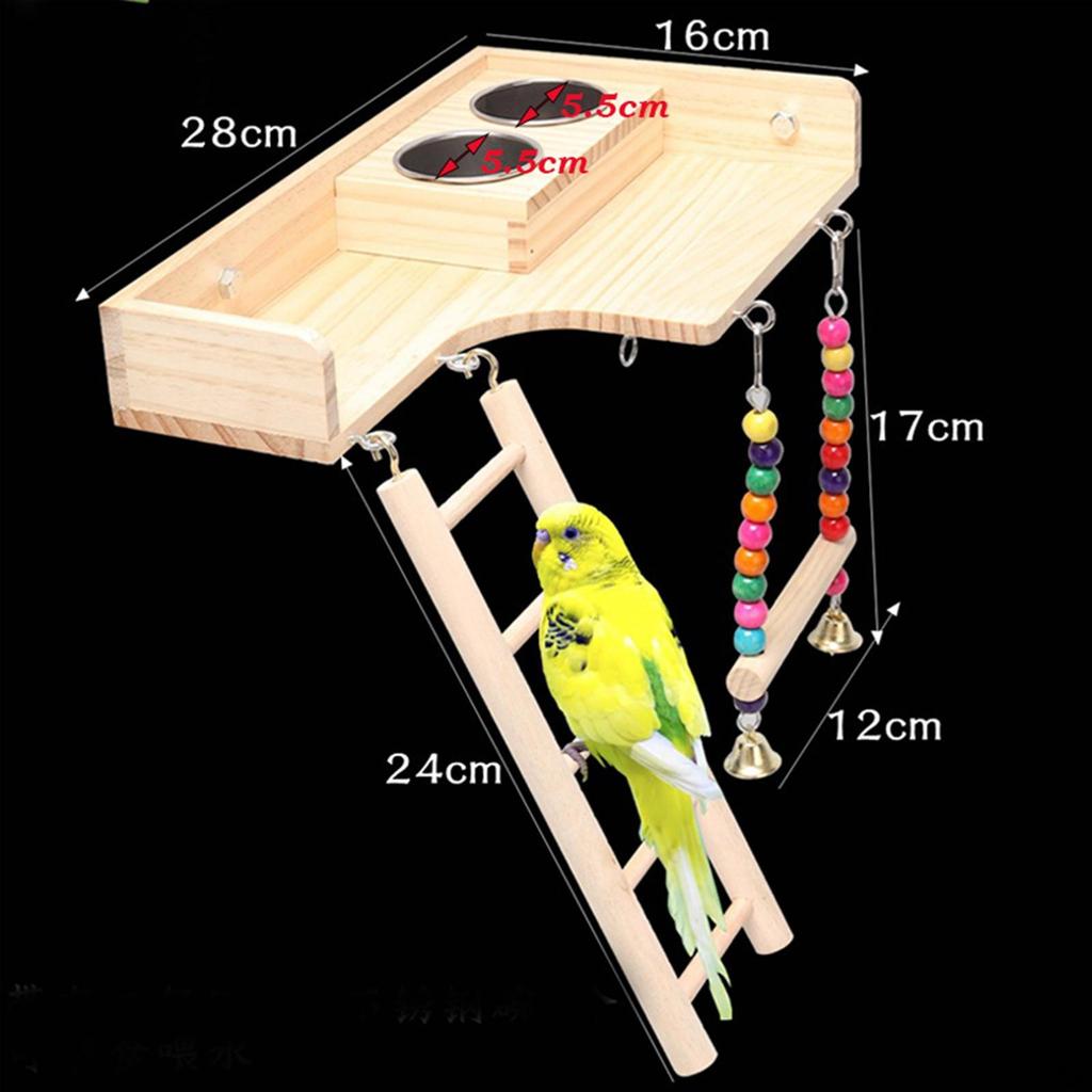 Pet Bird Parrot Playground Wooden Ladder Feeder Platform for Parakeets,Conures, Macaws,