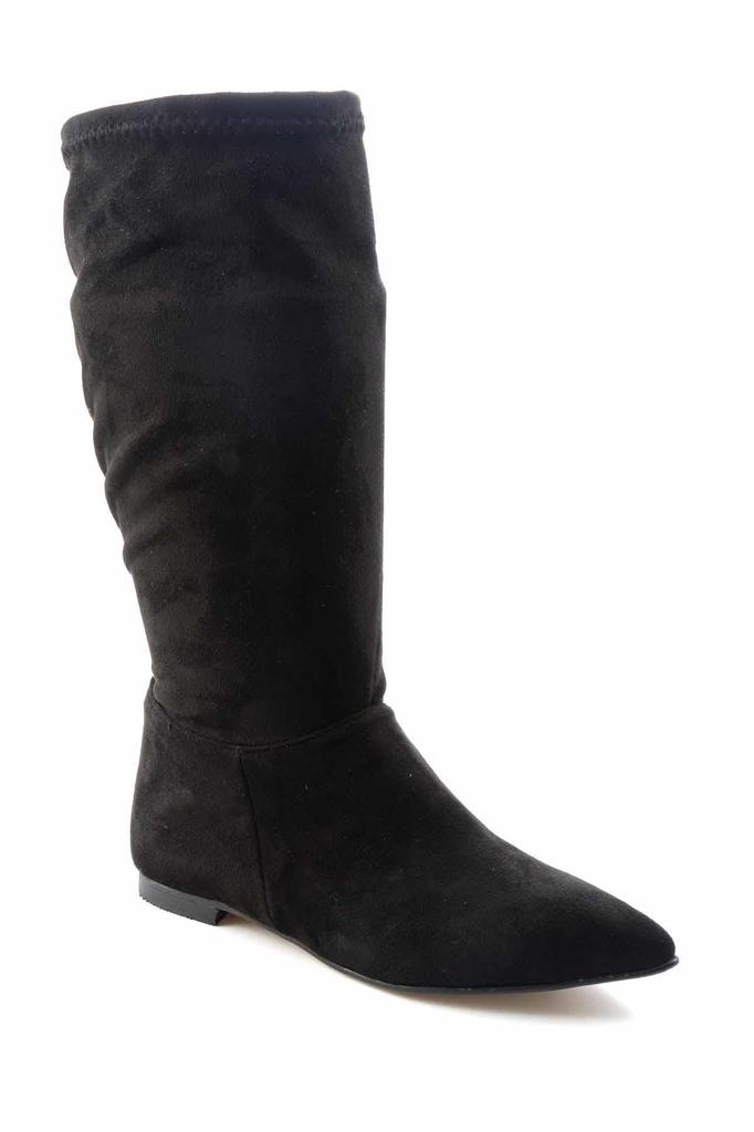 Moderne, stilvolle Modestiefel für Damen, Stiefel aus Kunstleder, Wildleder, schwarze Wildlederstiefel
