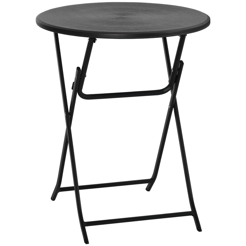 Garden table, Round, Foldable, For 2 people, Wood look, Steel+Plastic. Dark gray, 60 x 60 x 73 cm