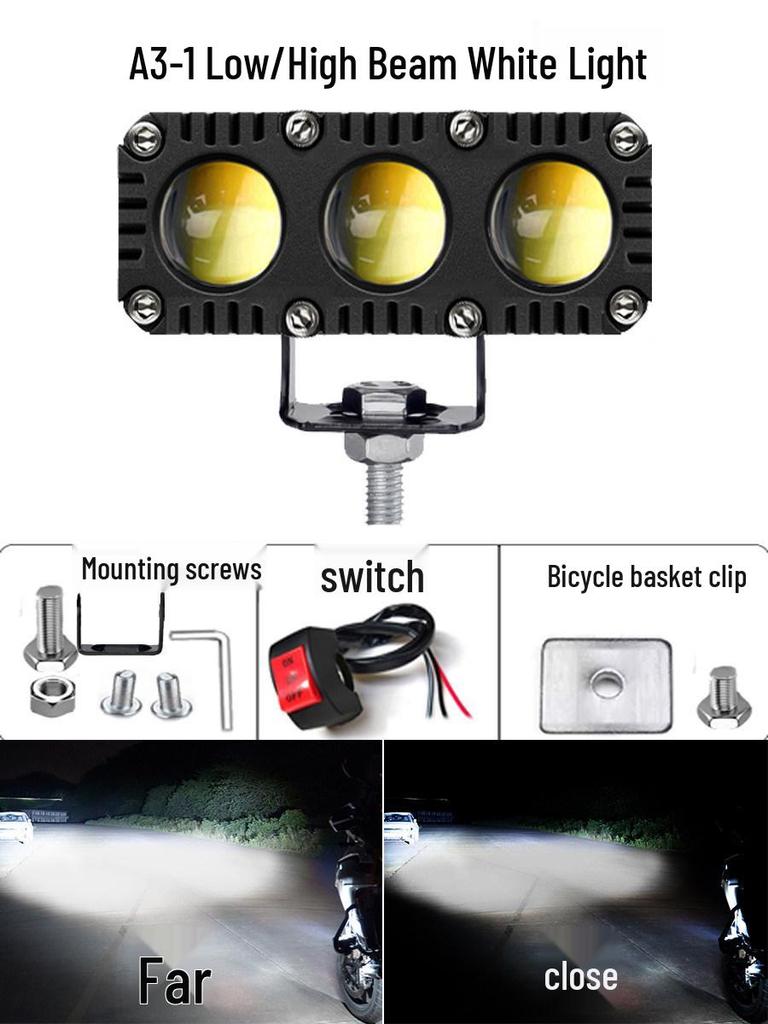 Super Bright LED Motorcycle Spotlights: High/Low Beam, Yellow & White, for Electric Vehicles & Tricycles