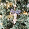 Christmas Christmas Ornaments Plaid Ribbon Wooden Beads Minimalist Style Bag Pendant Farm Style 15cm