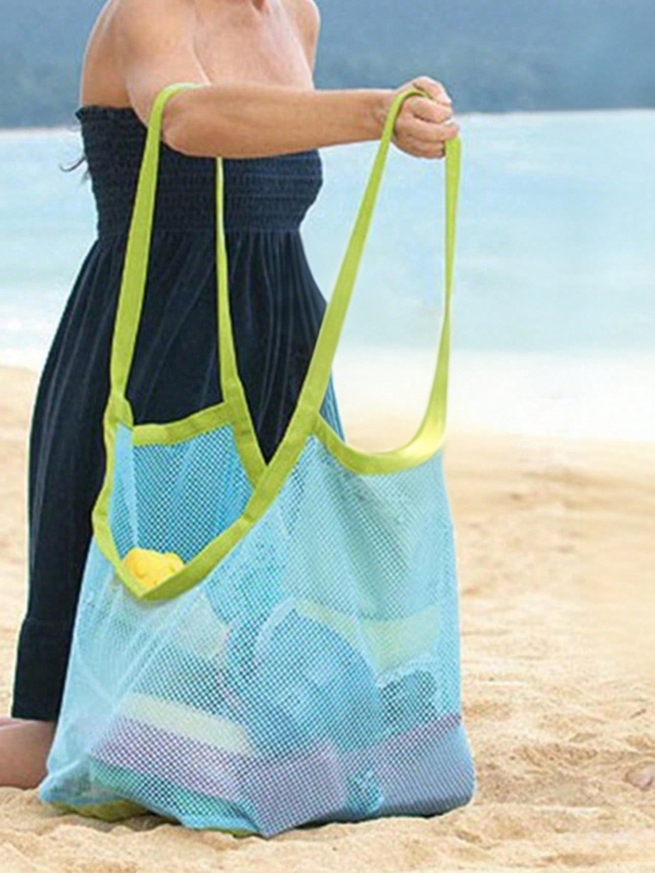 1pc Mesh Beach Bag Toy Storage Bag Outdoor Travel Folding Organizing Net Bag For Travel Storage BagMakeup BagCosmetic Bag L синий 636₽